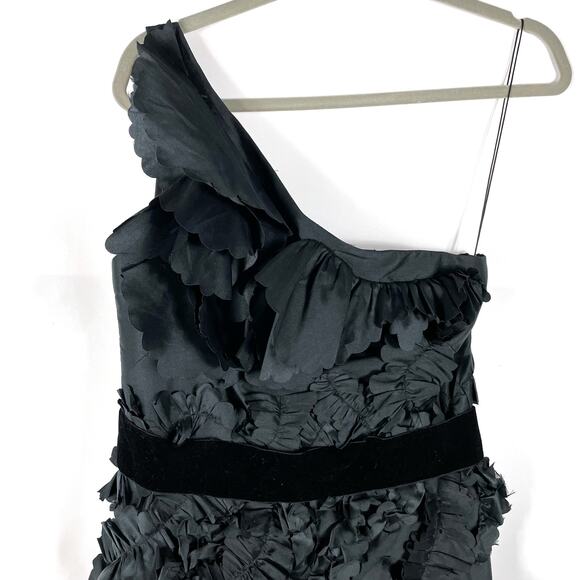 Marchesa One Shoulder Ruffle‎ Dress Black Floral Textured Dress Sz 4 Women's - Picture 5 of 9